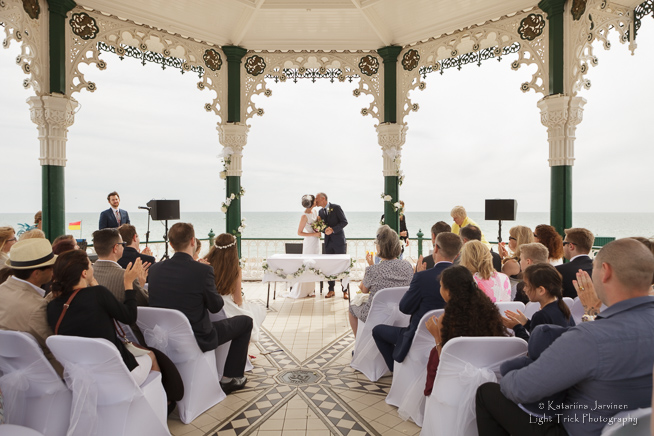 Brighton bandstand wedding kiss